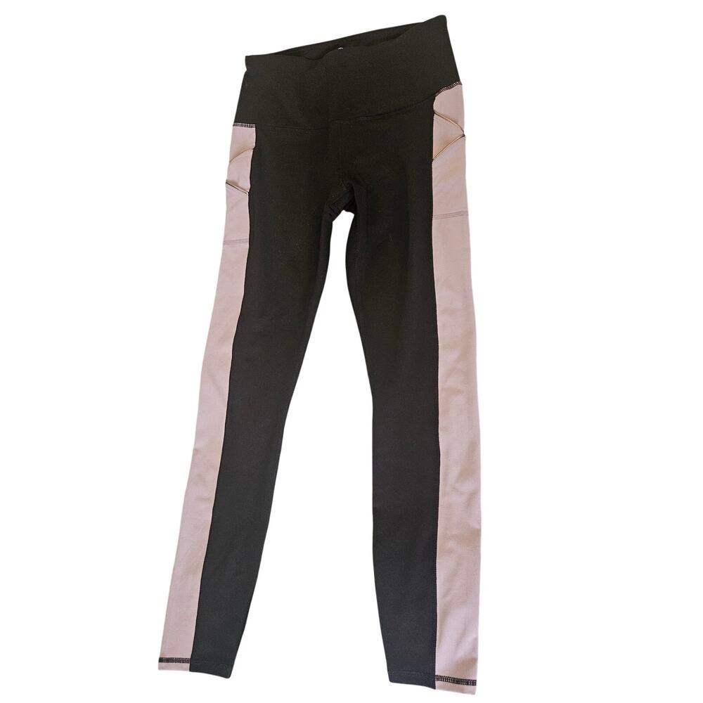 Gaiam Women’s Small Black Gray Colorblock Leggings Side Pocket Athletic Yoga